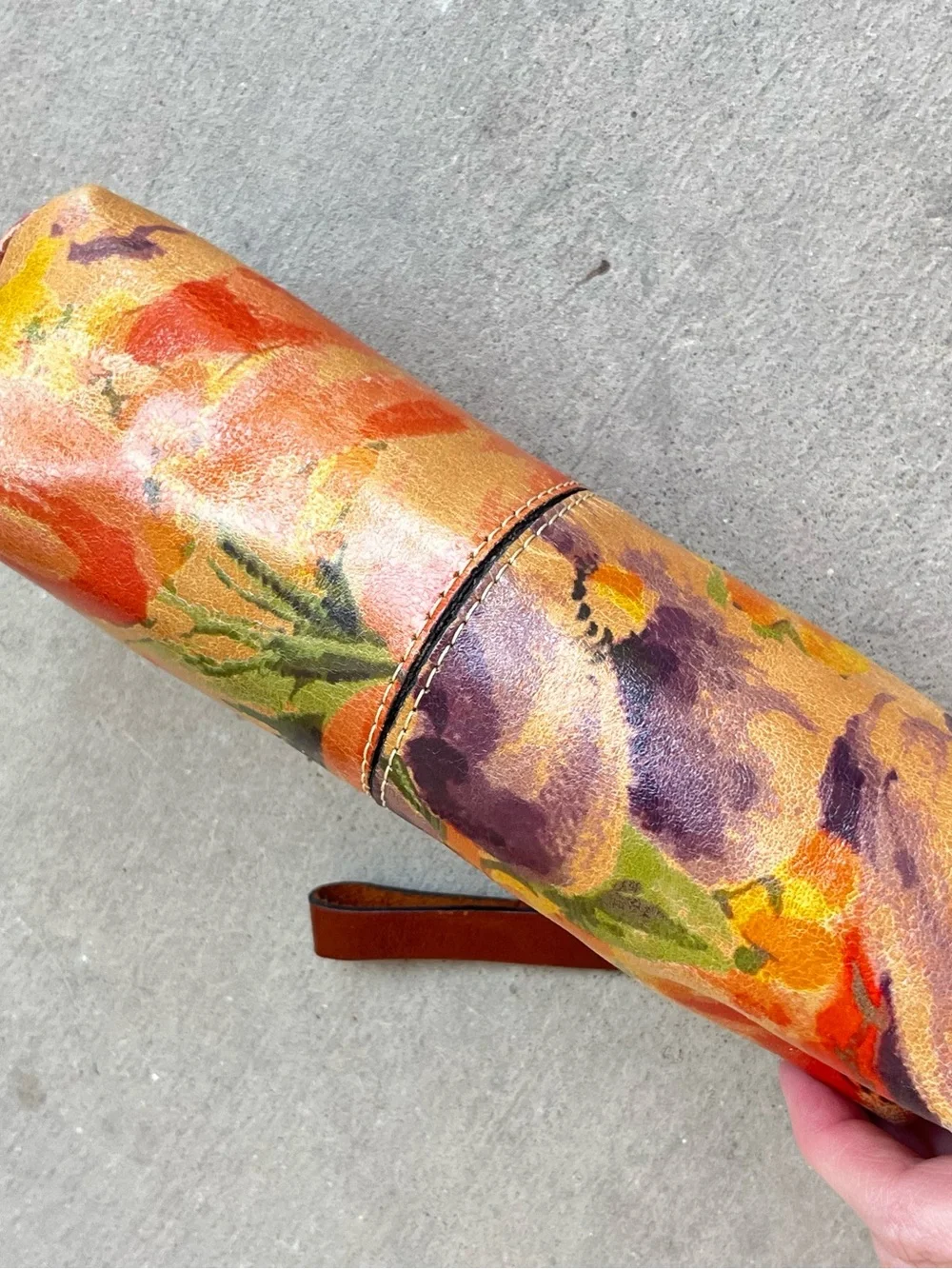 Patricia Nash Floral Leather Cosmetic Case in Orange, Yellow & Purple